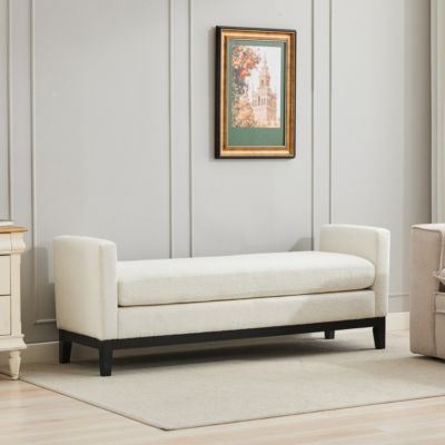 66" Upholstered Bench, Boucle Ottoman for Bedroom, Living Room, or Entryway-The Pop Home