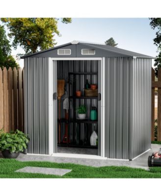 6 x 4 Feet Galvanized Steel Storage Shed with Lockable Sliding Doors