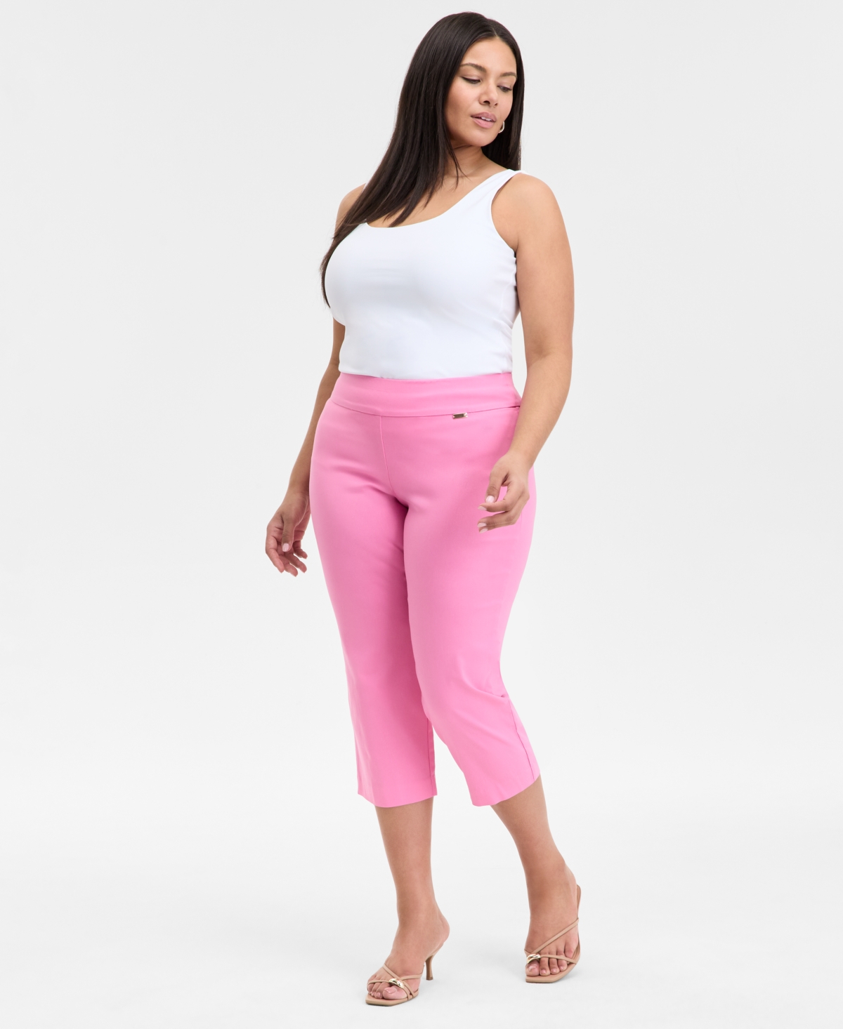 Inc International Concepts Plus Size Mid-rise Pull-on Capri Pants, Created For Macy's In Pink