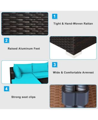 6 Pieces Outdoor Patio Rattan Furniture Set Sofa Ottoman