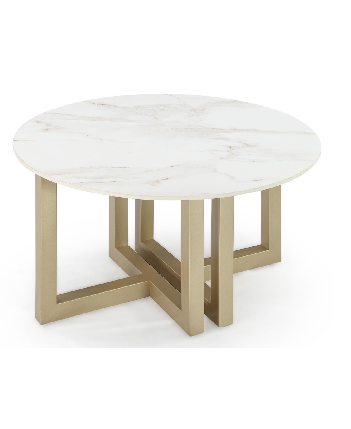 Macy's Emila 38" Round Sintered Stone Mix And Match Coffee Table In White Sintered Stone,champagne