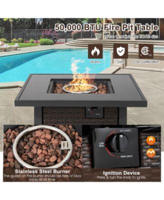 32 Inch Square Propane Fire Pit Table with Lava Rocks Cover