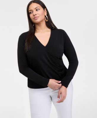 INC International Concepts Plus Size Dolman-Sleeve Surplice-Neck Top, Exclusively at Macy's