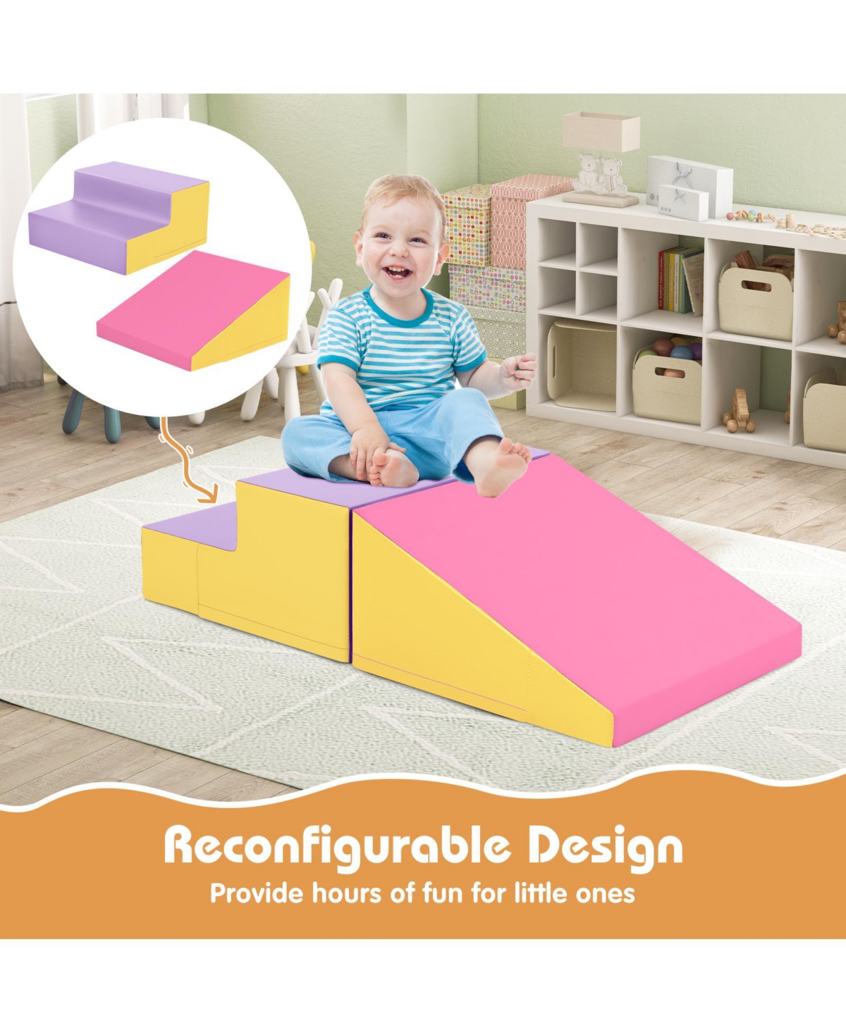 Gouun 2-Piece Step and Slide Climber for Infants and Toddlers Baby Soft Play Set Foam Blocks
