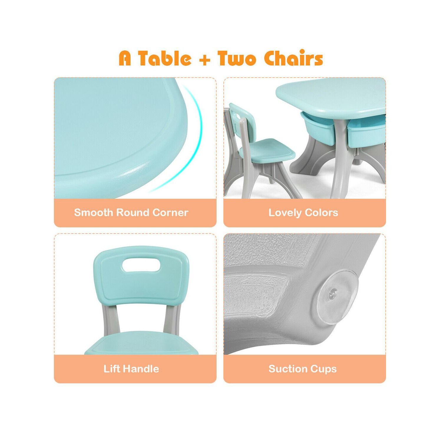 Kids In/Outdoor Plastic Storage Play Table & Chair Set, 3-Piece