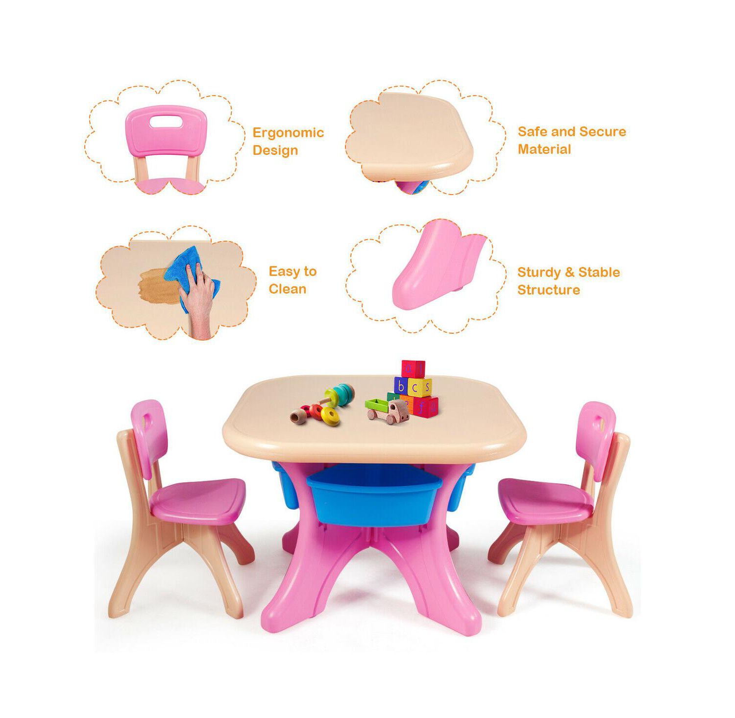 Kids In/Outdoor Plastic Storage Play Table & Chair Set, 3-Piece