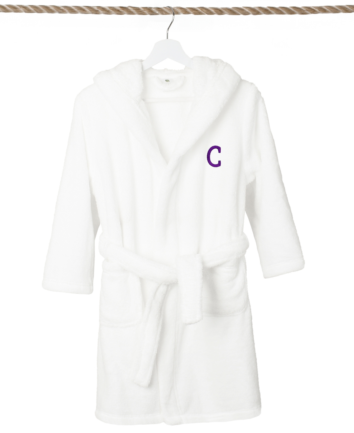 Linum Home Personalized Kids Super Plush Hooded Bathrobe In White,purple C