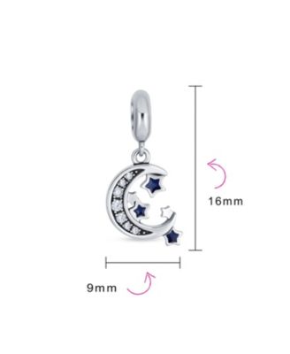 Crescent Moon Star Dangle Charm Bead Sterling Silver Bracelet