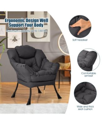 Modern Polyester Fabric Lazy Chair with Steel Frame and Side Pocket