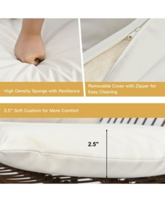 3 Pieces Patio Rattan Bistro Set Cushioned Chair Glass Table Deck