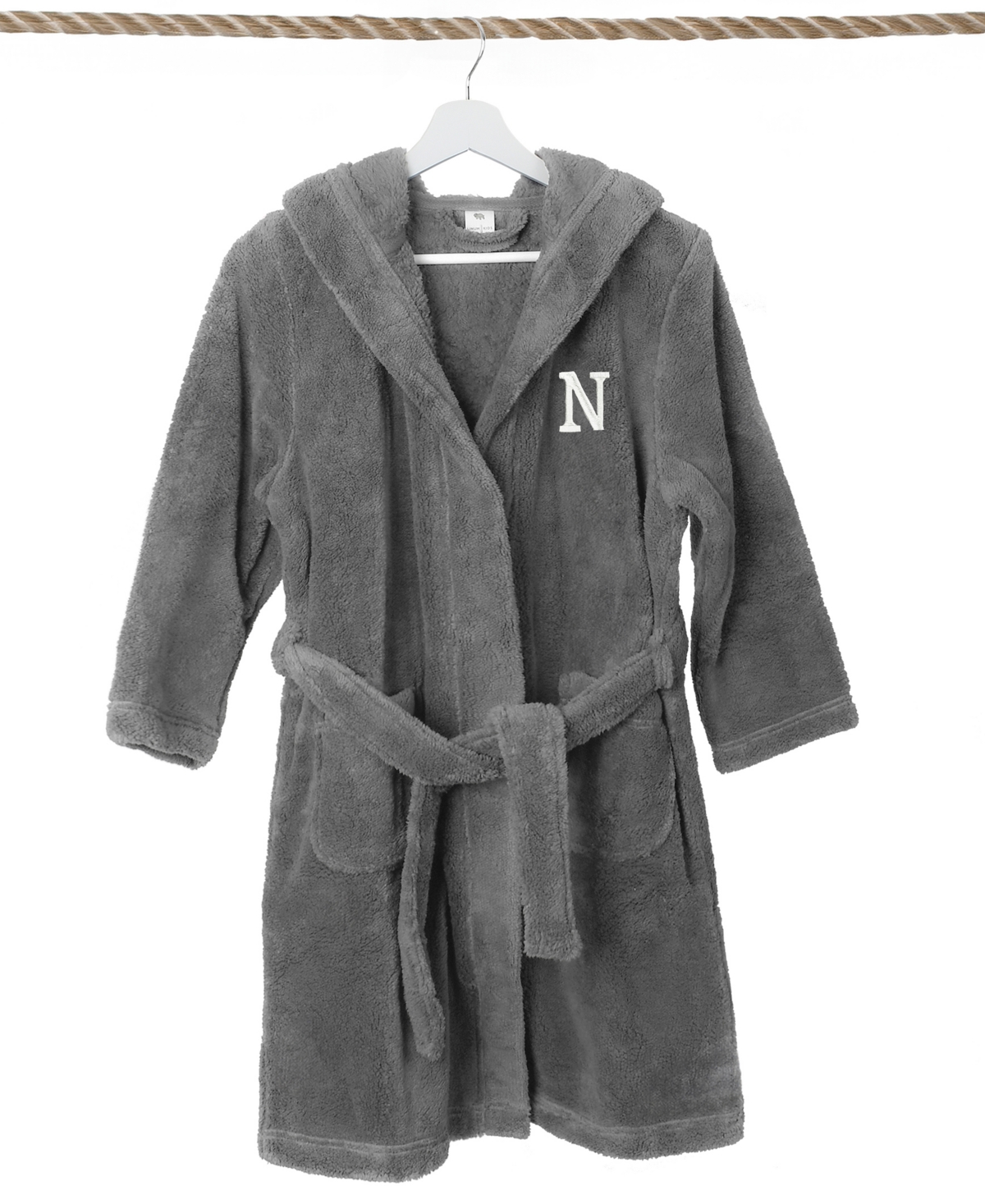 Linum Home Personalized Kids Super Plush Hooded Bathrobe In Grey,white N