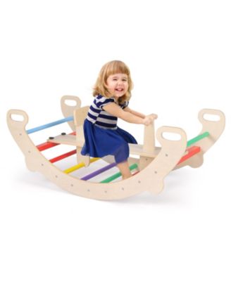 4-in-1 Multifunctional Wooden Climbing Toys with Rocker and Crawling Tunnel