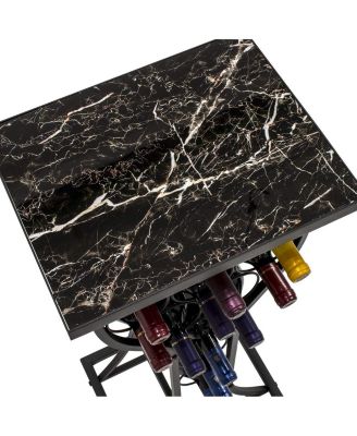 Wine Rack Table - Stylish Storage for 11 Bottles with Faux Marble Top &amp; Conversation-Starting Design (Marble Black)