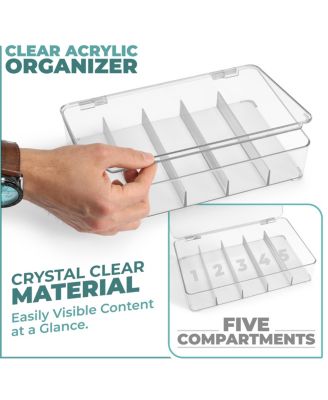 2 Pack Clear Stackable Plastic Sunglass Holder with Hinged Lid for Eyewear Display Includes 5 Sections