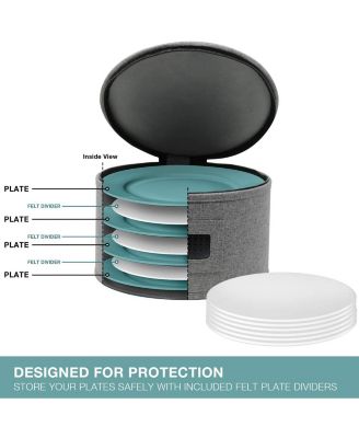 4-Piece Stackable Plate Carrier Set for Dinnerware, Plate Organization and Storage with Felt Plate Protector