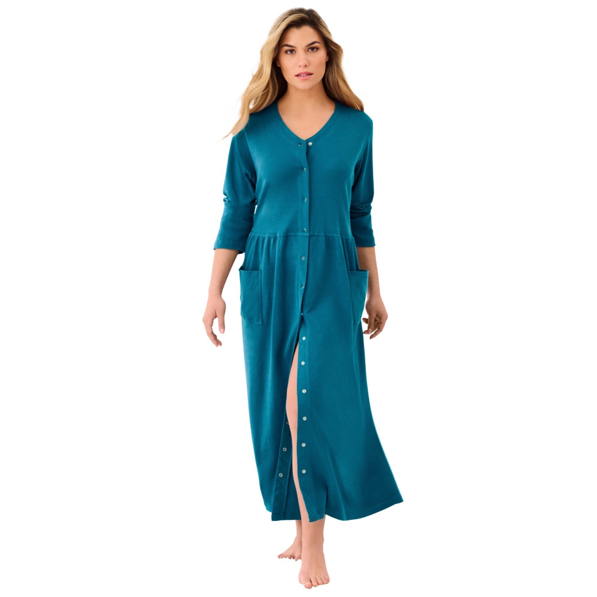 Only Neccessities Plus Size Only Necessities Long Snap-Front Knit Lounger