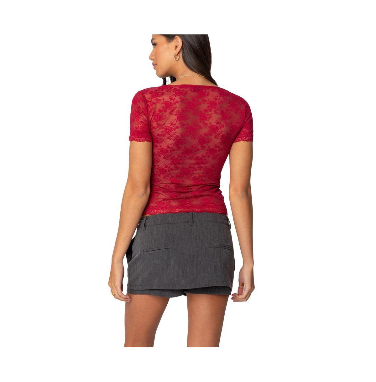 Edikted Women's Roxana Sheer Lace Top