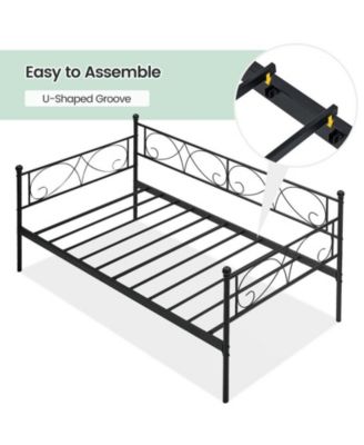 Twin Daybed with Trundle, Modern Metal Daybed with Classic Headboard, Steel Slat Support Sofa Bed for Bedroom, Living Room, Guest Room, No Box Spring Needed