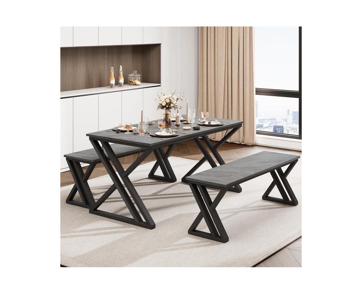 gaomon Kitchen Table with Benches, Dining Table Set for 4, Saving Space Dining Room Table Set for Kitchen, Dining Room, Apartment, Sturdy Metal Frame