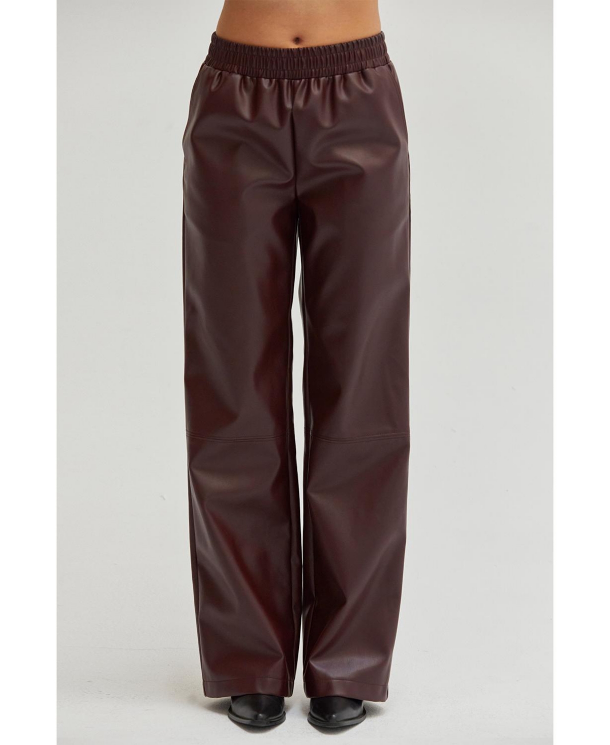 Crescent Women's Zhuri Faux Leather Easy Wear Pants - Dark red + cabernet