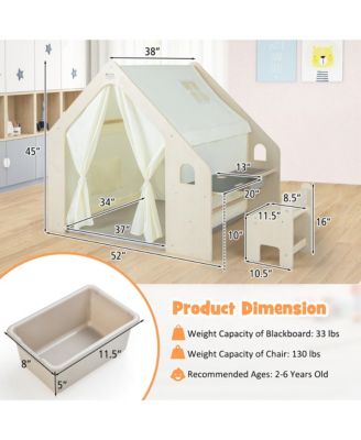 6-in-1 Kids Playhouse Wooden Indoor Play Tent w/ Blackboard Desk Table Chair