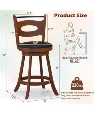 Set of 4 360° Swivel Bar Stools Dining Chairs Rubber Wood Leather Padded Seat Brown & Black