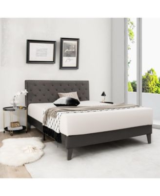 Queen Size Upholstered Platform Bed with Tufted Headboard-Queen Size