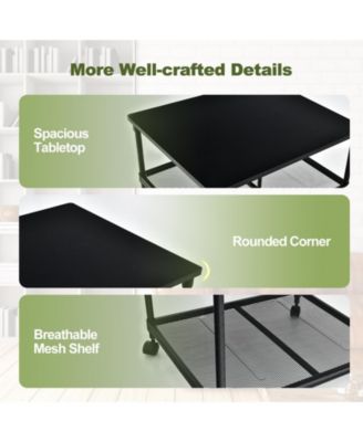 3 Tier Printer Stand Rolling Fax Cart with Adjustable Shelf and Swivel Wheels