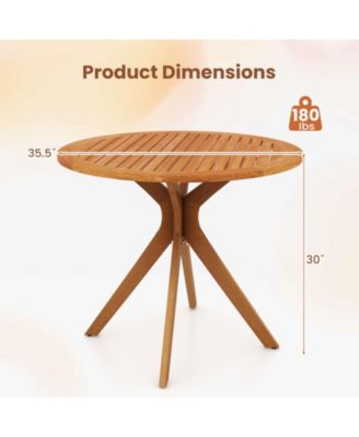 35.5 Inch Patio Wood Dining Table with Slatted Tabletop and Curved Legs