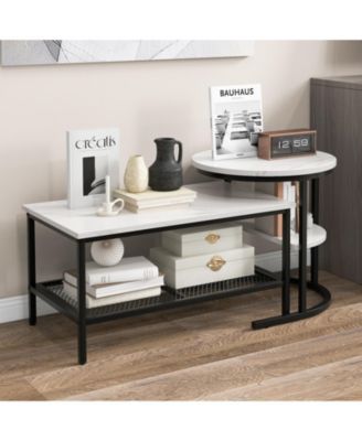 Set of 2 Nesting Table with Extra Storage Shelf for Living Room
