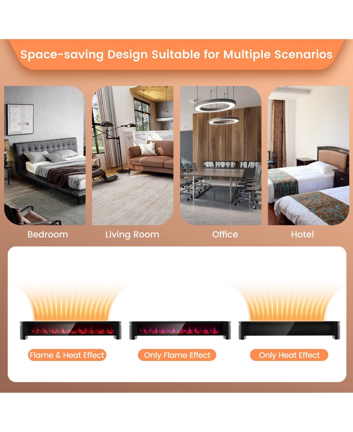 Gouun 1400W Electric Baseboard Heater with Realistic Flame