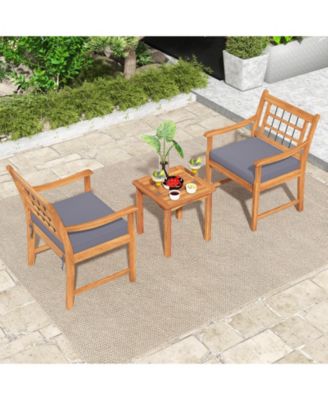 3 Piece Wood Patio Furniture Set with Seat Cushions and Acacia Wood Frame