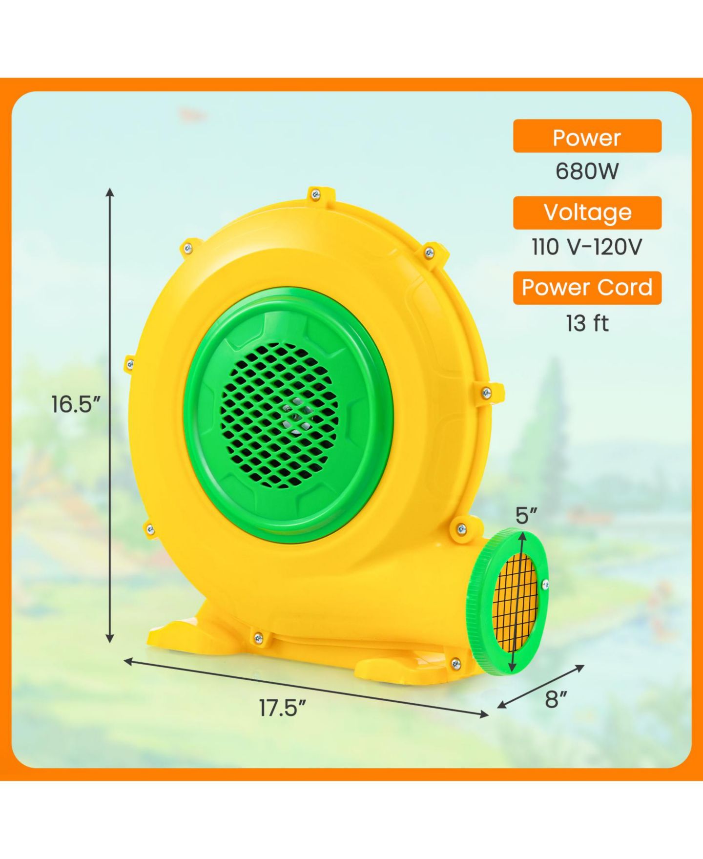 Детская игрушка GOUUN 680W Portable Air Blower with Handle and Ground Stakes, Ages 3-10, цвет: Жёлтый — фото 2
