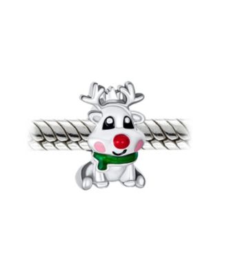 Christmas Cartoon Rudolph Red Nose Reindeer Charm Bead .925 Sterling Silver