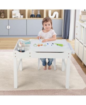 Kids Multi Activity Play Table Wooden Building Block Desk with Storage Paper Roll