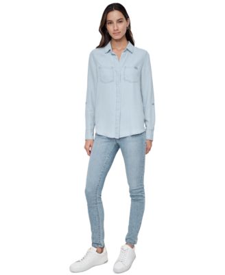 DKNY Jeans - Women's Roll-Tab-Sleeve Button-Front Top