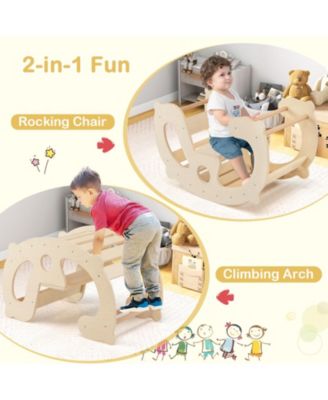 2-in-1 Rocking Horse Arch for Kids Montessori Climbing Toys with Arch Climber