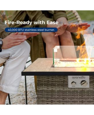 40,000 BTU Wicker Propane Gas Fire Pit Table with Tempered Glass Wind Guard