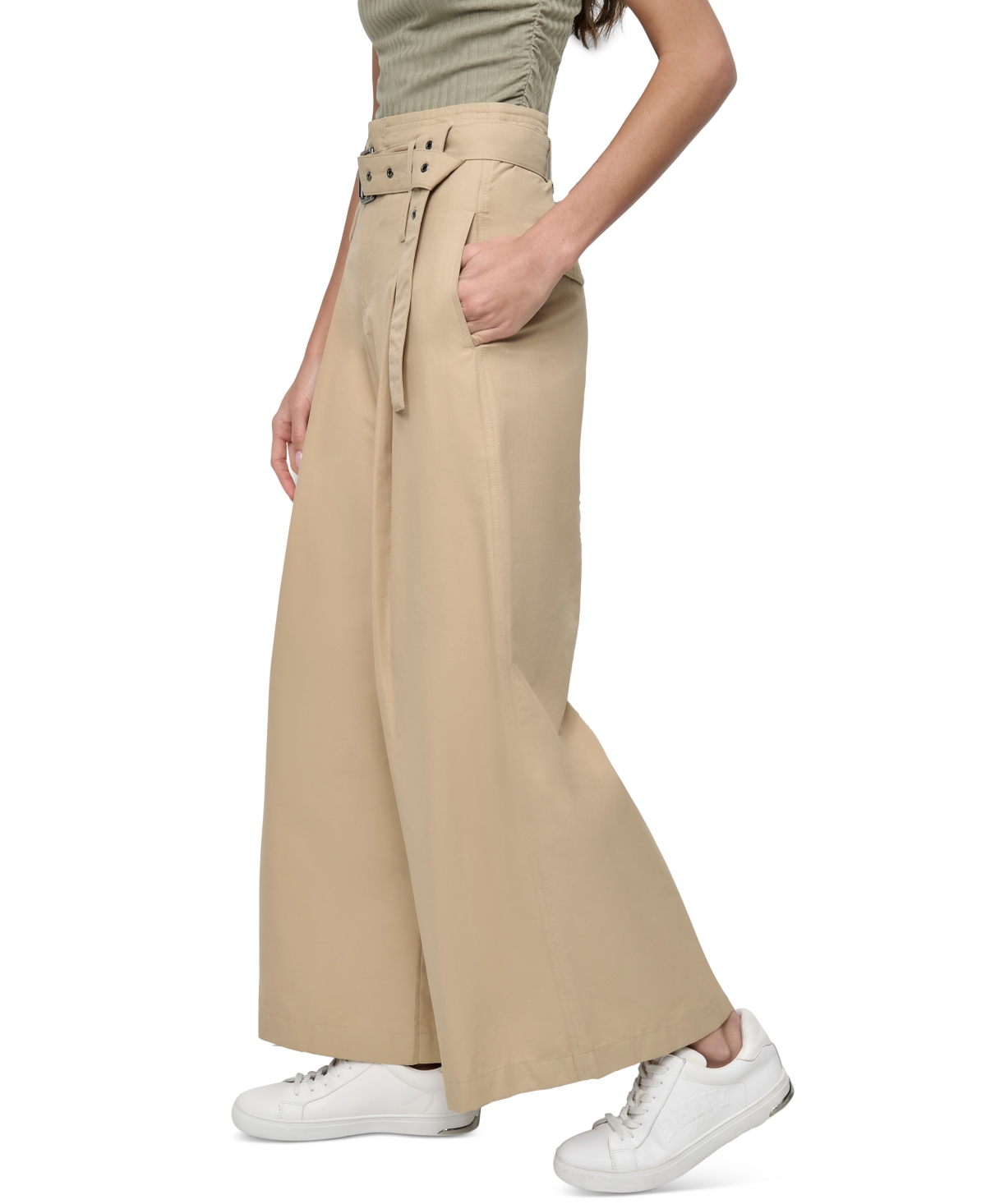 Dkny Jeans Women's High-Waist Pleated Cotton Trousers - TVN - TRAVERTINE