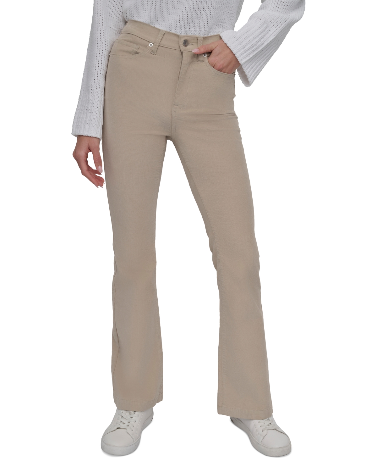 Dkny Jeans Women's Corduroy Cord High-Rise Flare Pants - J1U - CHINO KHAKI