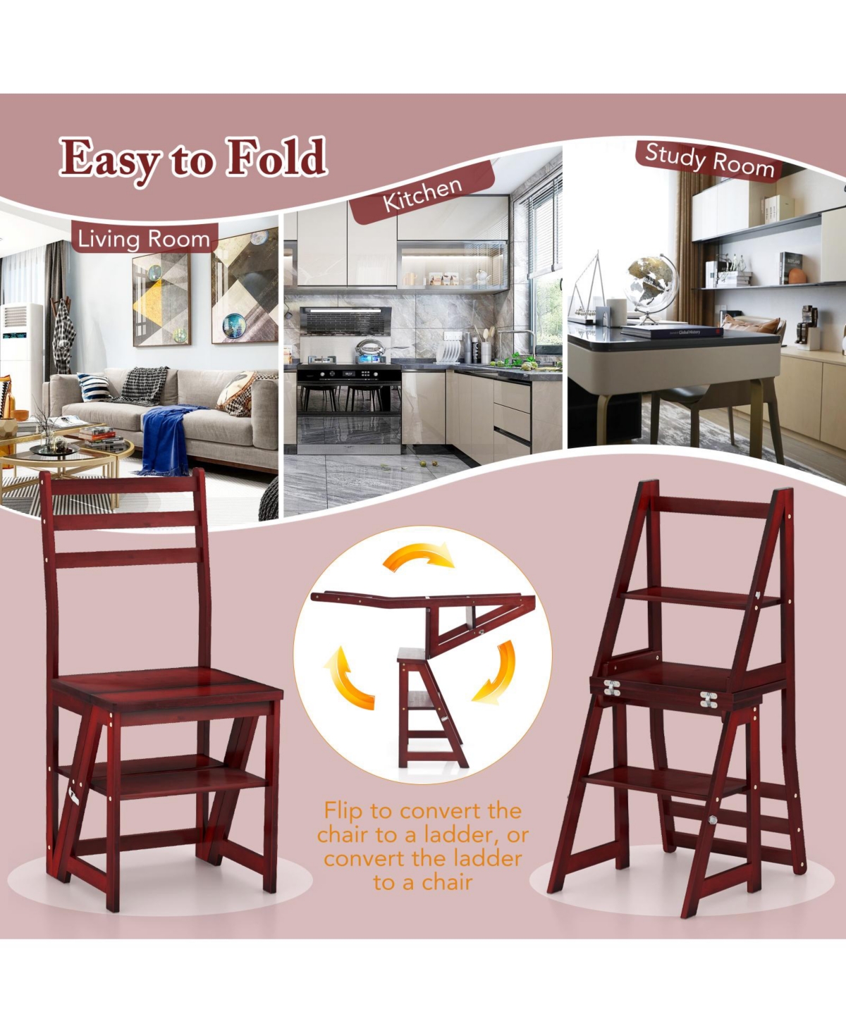 Gouun Multifunctional 3-in-1 Ladder Chair Display Plant Stand for Library Kitchen Office
