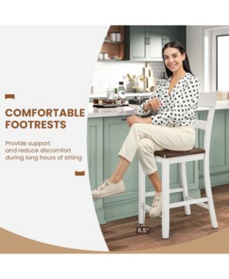 Farmhouse Dining Bar Stool Set of 2 with Solid Rubber Wood Frame