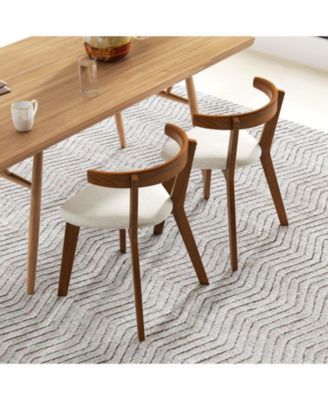 Wood Dining Chair Set of 2 with Padded Seat and Curved Back