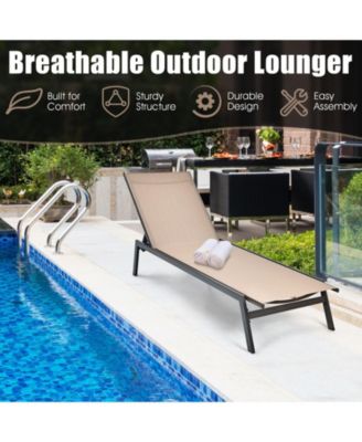 Outdoor Reclining Chaise Lounge Chair with 6-Position Adjustable Back