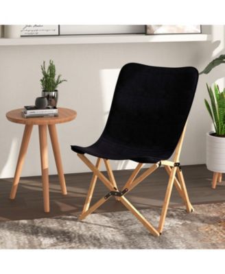 Set of 2 Bamboo Dorm Chair with Storage Pocket for Camping and Fishing