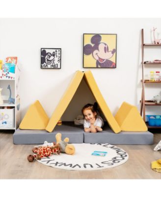 4 Pieces Convertible Kids Couch Set with 2 Folding Mats