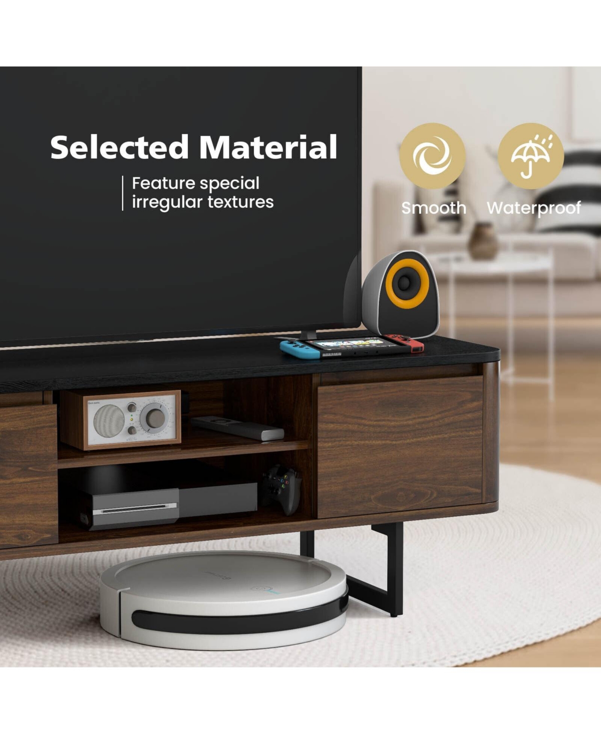 Gouun Wooden Tv Stand with 2-Door Storage Cabinets for for TVs up to 55 Inch