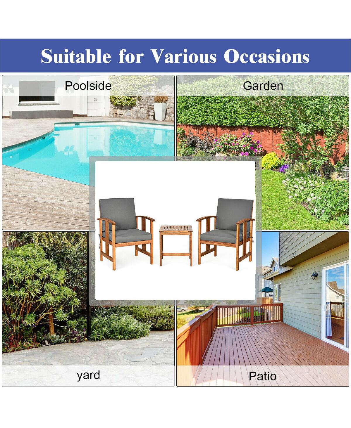 Gouun 3PC Solid Wood Outdoor Patio Sofa Furniture Set