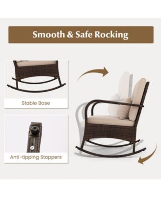 3 Piece Outdoor Rocking Set with Tempered Glass Table for Backyard Poolside