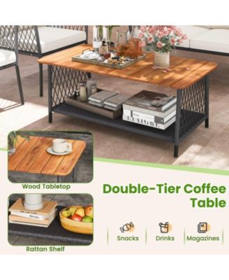 4 Piece Patio Rattan Furniture Set with 2-Tier Table